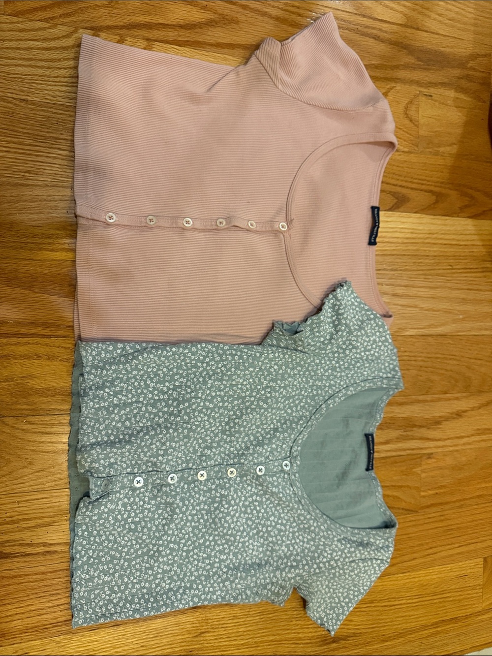 Pair of Brandy Melville Dusty Pink and Flowery Green crop tops
